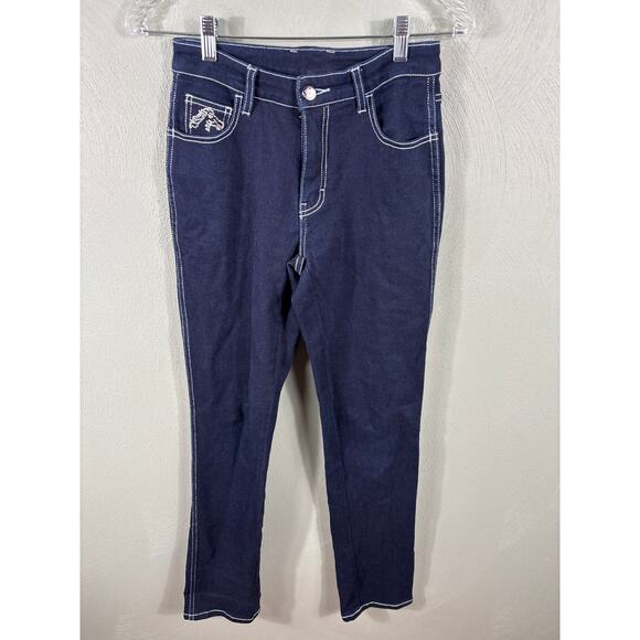 Jordache Women's 27 Blue Dark Wash Studded Rhinestone Stretch Pants Denim Jeans - Picture 12 of 14